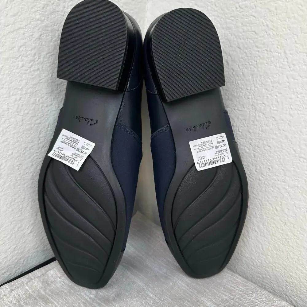Clarks Women Navy Leather Juliet Gem Comfort Loafers Slip On Shoes 8M
